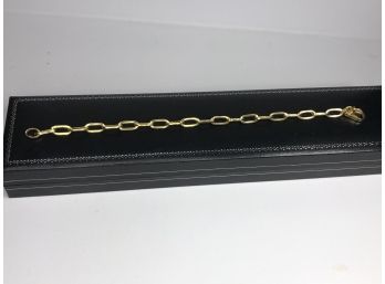 Lovely Sterling Silver / 925 With 14K Gold Overlay Paperclip Bracelet - Made In Italy - GREAT GIFT ! !