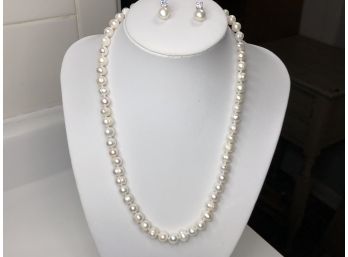 Lovely Genuine Cultured Baroque Pearl Necklace & Earring Set With Sterling Silver / 925 Clasp / Mounts