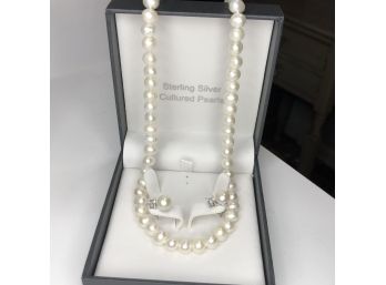 Fantastic Brand New Genuine Cultured Baroque Pearl 18' Necklace & Earring Set With Sterling Mounts In Gift Box