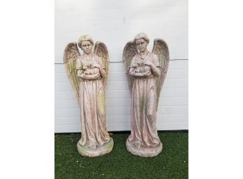 Large Alpine Old World Angel Holding Lamb Statues 32' Tall