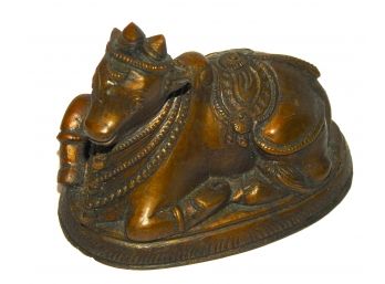 Old Bronze Resting Cow Statue