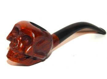 Vintage Wooden Carved Skull Pipe