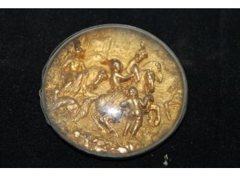 Unusual Antique Gilt Scene Under Dome Traveling Piece With Pouch - Could Be Made Into Jewelry