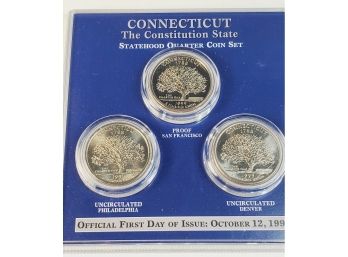 Connecticut Statehood Quarter Set P, D, & S Proof  Fist Day Of Issue 3 Coin Set In Case*