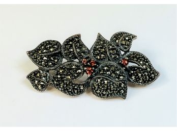 Vintage Sterling Silver Flower Shaped Marcasite Pin / Brooch*