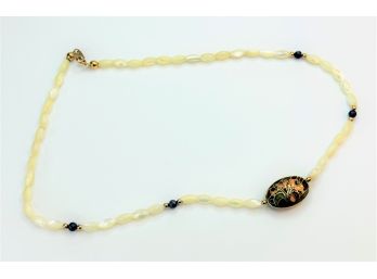 Enamel Faux Baroque  Pearl Beaded Necklace*