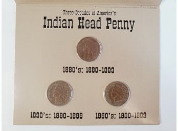 Historic Coin Collection - The Last 3 Decades Of America's Indian Head Cents- 3 Coin Set*