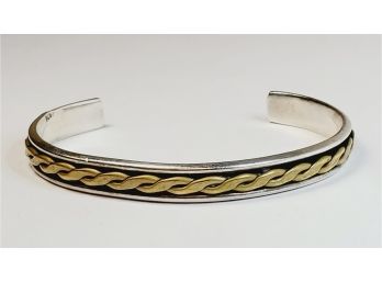 Beautiful 2 Tone Sterling Silver Detailed Cuff Bracelet *