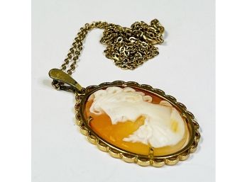 Vintage Gold Tone Orange Krementz CAMEO Pendant With Necklace*