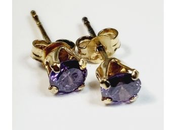 Gold Over Sterling Silver Purple Stone Stud Earrings*