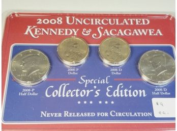 2008 P & D Uncirculated Kennedy Sacagawea Special Collector Edition 4 Coin Set*