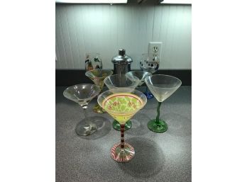 Martini Glasses, Shaker & Wine Glasses