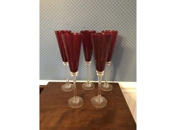 Five Red Champagne Glasses