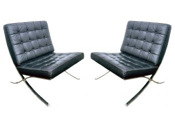 A Pair Of Fabulous Leather And Chrome Barcelona Chairs By Acco Furniture After Mies Van Der Rohe