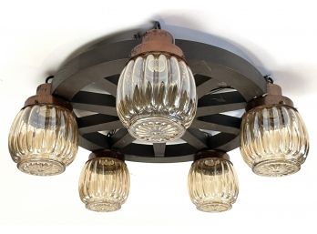 A Fabulous Vintage Blown Glass Wagon Wheel Light Fixture.  C. 1940's.