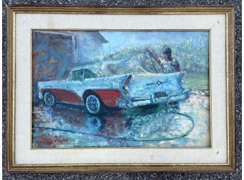 An Original Vintage Oil On Canvas - Car Themed - By Henri Jatho, American (1947-2014)