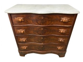Late 19th Century Victorian Eastlake Walnut & Marble Top Chest Of Drawers