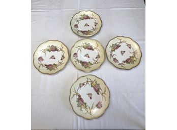 Set Of Five Antique AK Co. Limoges, France Hand-Painted Porcelain Plates