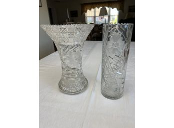 Pair Of Antique American Brilliant Cut Glass Vases With Daisy Patterns