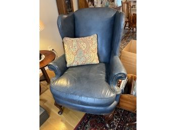 North Hickory Furniture Midnight Blue Leather Wingback Armchair