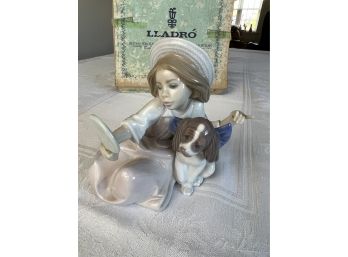Vintage Lladro 'Who's The Fairest' Porcelain Figurine, Girl & Dog With Original Box