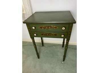 Antique Green Hitchcock Bedside Table, Drawers Lined With Connecticut Newspaper From 1832