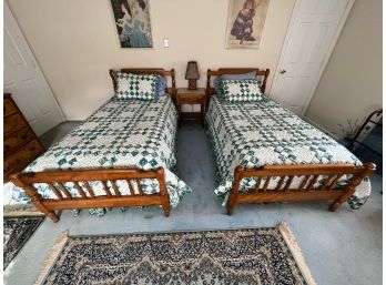 Pair Of Cushman Colonial Maple Framed Twin Beds