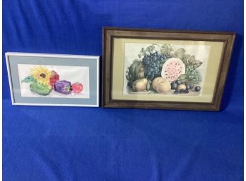 One Original, Watercolor, Signed, The Larger A Vintage, Print, Both Great Shape, Matted, And Under G