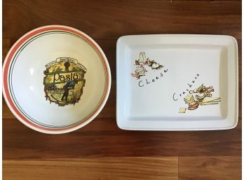 Large Pottery Barn Cheese And Cracker Ceramic  Platter And Himark Italian Pasta Bowl