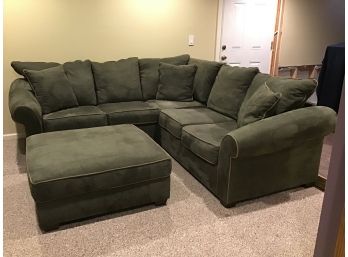 2 Piece Microsuede Sectional Sofa With Ottoman - Olive Green With Taupe Welt