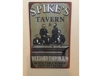 Spikes Tavern & Billiard Distressed Metal Bar Sign - 10x 16