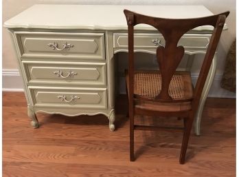 Four Drawer Desk & Caned Seat Chair