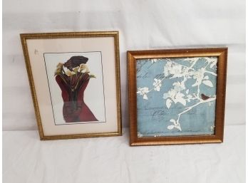 Two Framed Charles A. Bibbs Sweet Lillies & Trees And Birds Wall Art