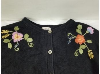 Vintage Flower Embroidered Black Sweater