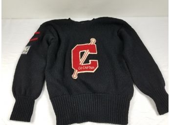 1969 Black Varsity Letterman Co-Captain Pullover Knit All Wool Sweater - CHS - May Be Twirler Majorette