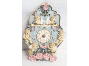 M195 Vintage Musical Cupids & Roses Miniature Wall Novelty Clock.