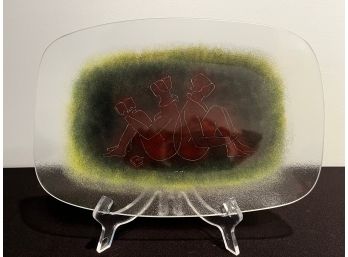 Vintage Maurice Heaton Enameled Fused Art Glass Plate W/ Two Woman Bowl & Book