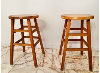 Pair Of Traditional A-Frame Oak Stools