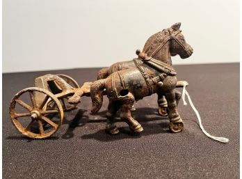 Antique Cast Iron Team Of Horses With Partial Wagon