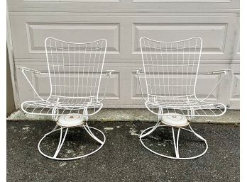 VMCM White Painted Wire Swivel Arm Chairs