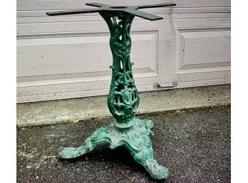 Antique Cast Iron Unusual Green Paint Decorated Pierced Tripod Table Base