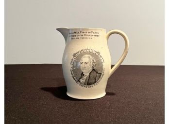 Commemorative Antique Creamware Pitcher With George Washington & Lafayette