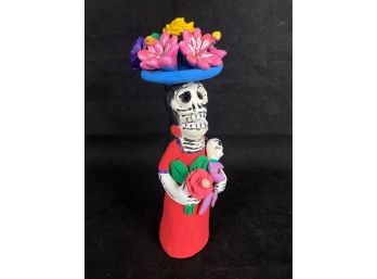 Day Of The Dead Strolling Catrina Ceramic - Returned To Earth With A Display Of Flowers On Her Head To Sell