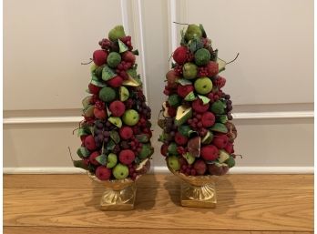 Pair Of Holiday 'Candied Fruit' Topiaries
