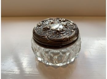 Vintage Cut Glass Salt Dish With Sterling Lid