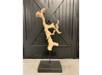 Natural Wood Specimen Mounted On Metal Stand