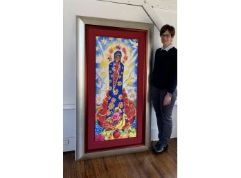 Huge Watercolor Of Guadalupe Virgin In Custom Frame