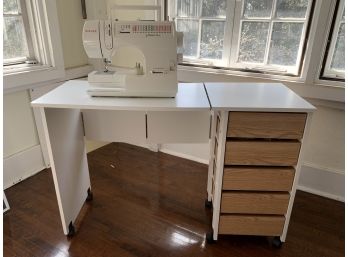 Sewing Machine And Sewing Desk Filled With Thread Notions And More!