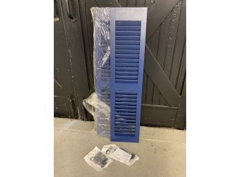 Pair Of Bright Navy Shutters With New Hardware