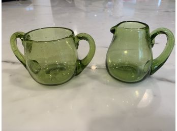Hand-Blown Glass Sugar And Creamer Set